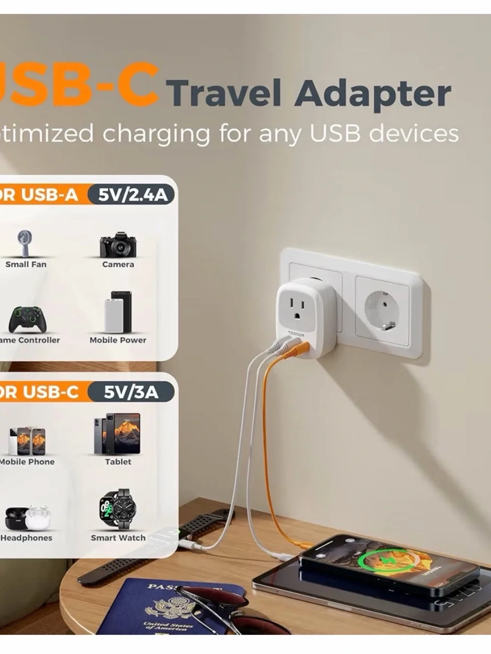 Gray USB European Wall Charger Adapter with Dual USB Ports (2-Pack) C5